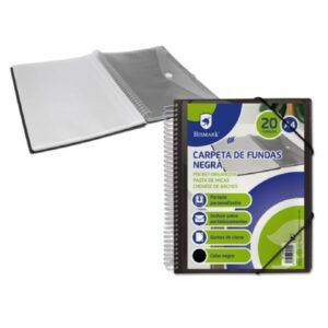 CARPETA 20-Fundas A-4 Bismark C/Espiral Funda Negra Bolsillo