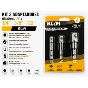 KIT 3 ADAPTADORES 1/4" HEXAGONAL A 1/4"-3/8"-1/2" BLIM