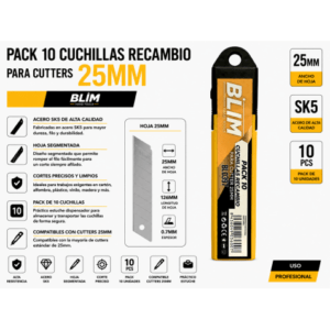 PACK 10 CUCHILLAS RECAMBIO PARA CUTTERS 25 MM BLIM
