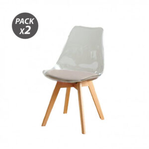 PACK 2 SILLAS DESIGN D1000 TRANSPARENTES + COJÍN MARRÓN MUVIP