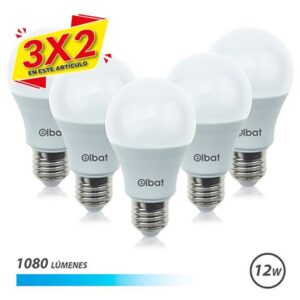PACK 5 BOMBILLAS LED A60 | 12W | 1080LM | E27 | LUZ FRIA | ELBAT (3 X 2)