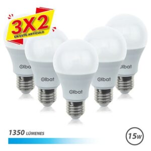 PACK 5 BOMBILLAS LED A60 | 15W | 1350LM | E27 | LUZ FRIA | ELBAT (3 X 2)