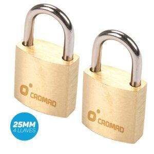 PACK 2 CANDADOS DE LATÓN 25MM 4 LLAVES CROMAD
