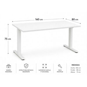 MESA DE OFICINA 160X80X75CM BLANCA CROMAD