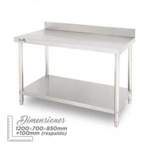 MESA DE TRABAJO ACERO INOXIDABLE 120X70X85CM CON RESPALDO CHEF PRO