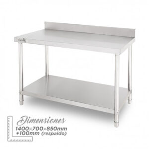 MESA DE TRABAJO ACERO INOXIDABLE 140X70X85CM CON RESPALDO CHEF PRO