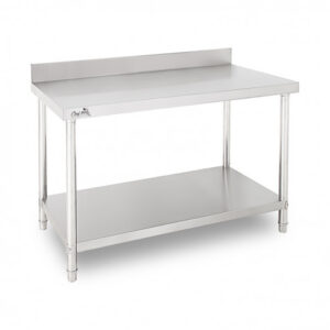 MESA DE TRABAJO ACERO INOXIDABLE 150X70X85CM CON RESPALDO CHEF PRO