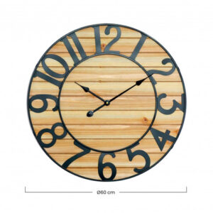 RELOJ PARED VINTAGE NEGRO/MADERA CLARA 60CM