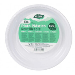 SET 100 PLATOS PLASTICOS REDONDOS 17CM BLANCOS ALGON
